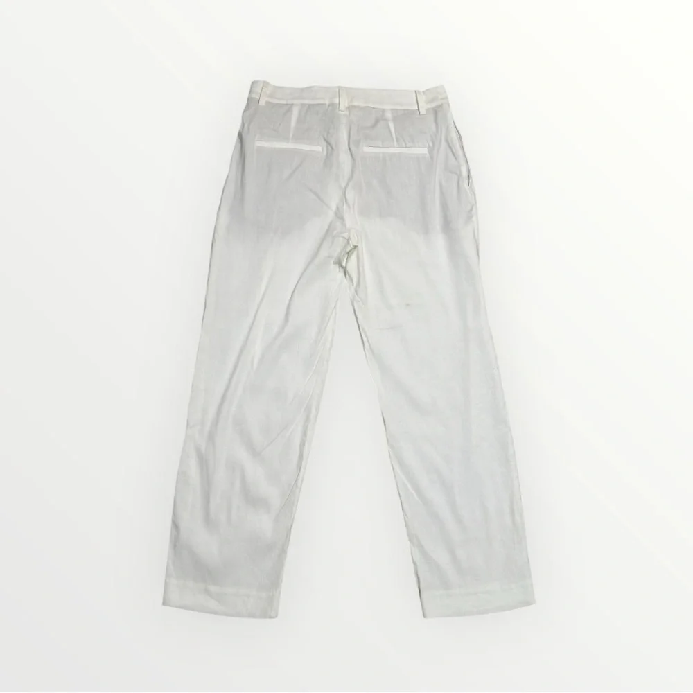 VINCE Linen Classic White Cropped Crop Pants 8 Designer Work Vacation Timeless
